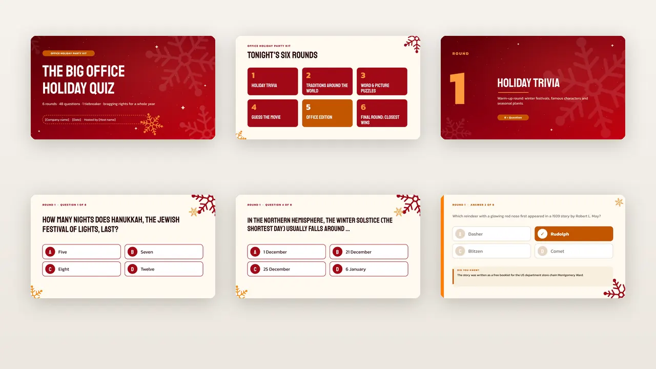 Quiz deck: 118 editable slides with host notes